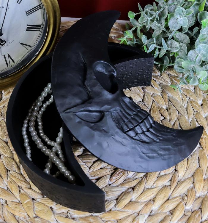 ebros gift Macabre Witchcraft Gothic Black Skeletal Crescent Moon Skull Decorative Box