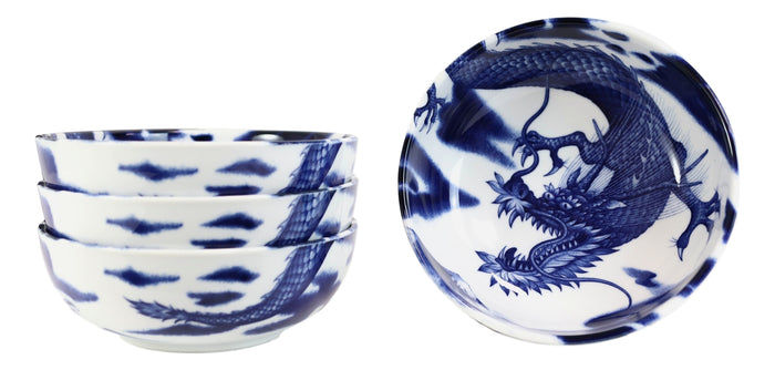 Ebros Gift Made In Japan Asian Oriental Dragons Blue And White Porcelain Bowls Set Of 4
