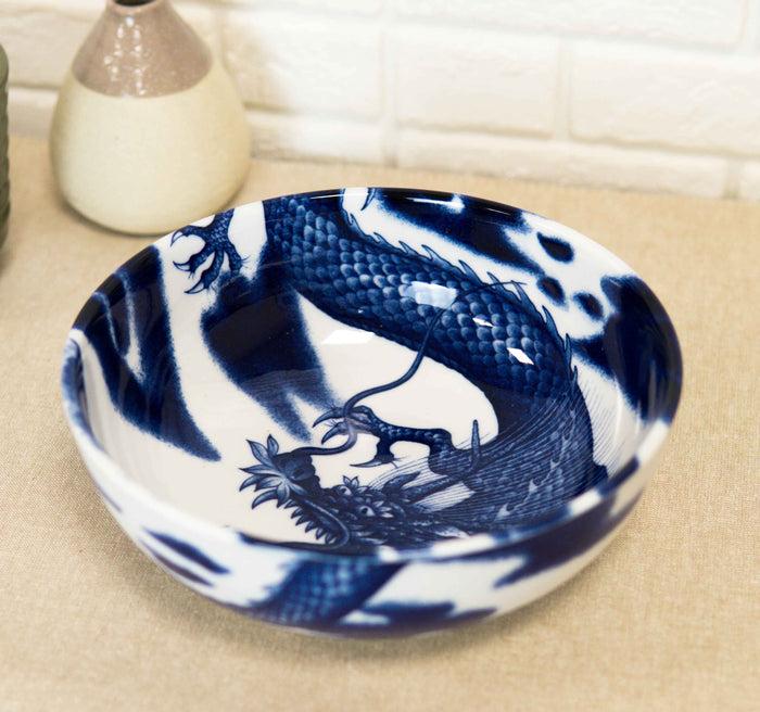 ebros gift Made In Japan Asian Oriental Dragons Blue And White Porcelain Bowls Set of 4