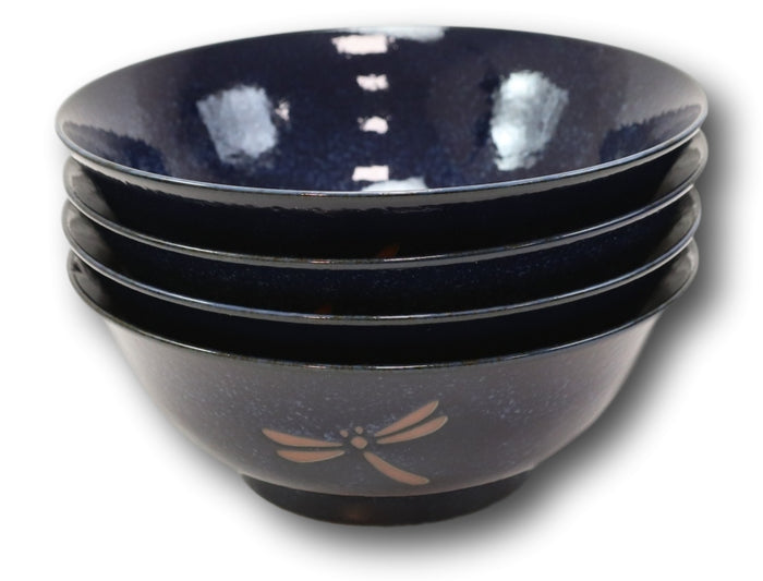 Ebros Gift Made In Japan Blue Dragonfly Pasta Salad Soup Cereal Rice Ceramic Bowls Set Of 4