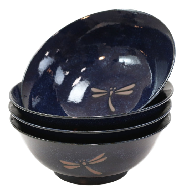 Ebros Gift Made In Japan Blue Dragonfly Pasta Salad Soup Cereal Rice Ceramic Bowls Set Of 4