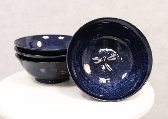ebros gift Made in Japan Blue Dragonfly Pasta Salad Soup Cereal Rice Ceramic Bowls Set of 4