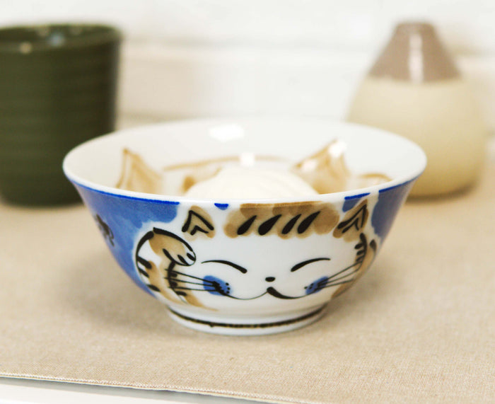 Ebros Gift Made In Japan Blue Lucky Cat Maneki Neko 16oz Soup Rice Cereal Bowls Set Of 6