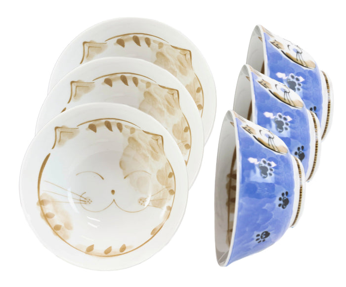ebros gift Made In Japan Blue Lucky Cat Maneki Neko 16oz Soup Rice Cereal Bowls Set of 6