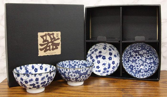 Ebros Gift Made In Japan Blue White Floral Rice Soup Cereal Porcelain Bowls 12oz Set Of 4