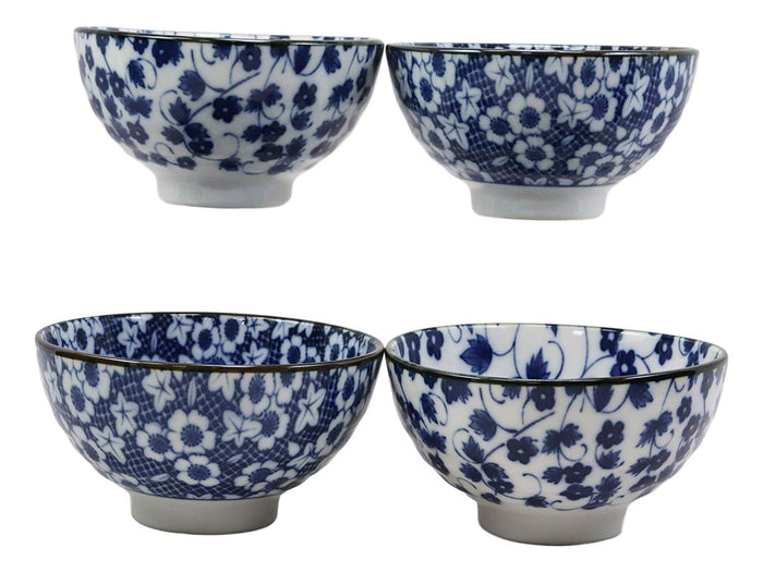 Ebros Gift Made In Japan Blue White Floral Rice Soup Cereal Porcelain Bowls 12oz Set Of 4