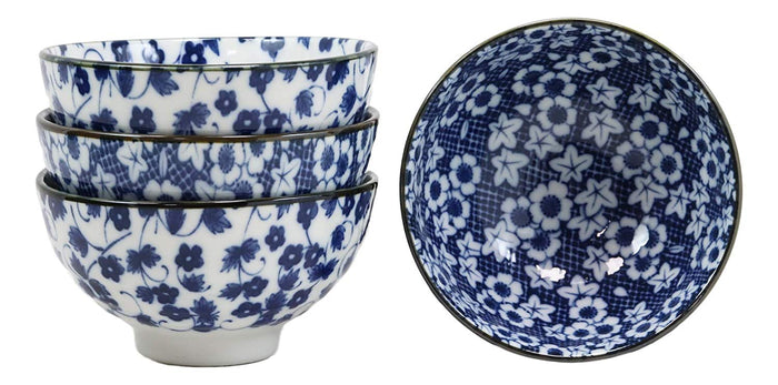 Ebros Gift Made In Japan Blue White Floral Rice Soup Cereal Porcelain Bowls 12oz Set Of 4