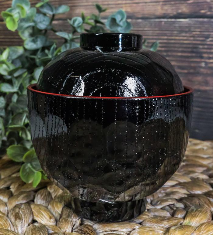 Ebros Gift Made In Japan Honeycomb Ridged Black Red Lacquer Copolymer Plastic Bowl With Lid