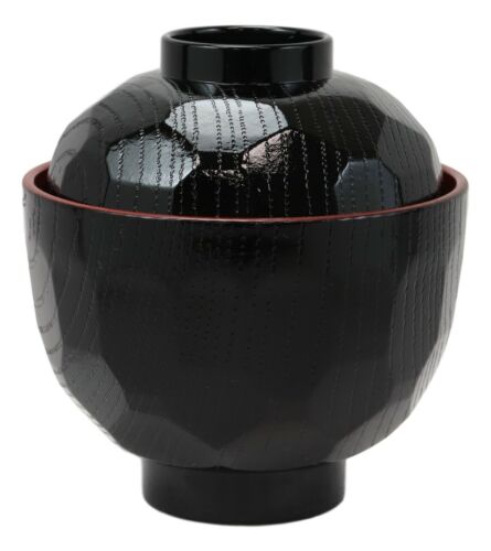 Ebros Gift Made In Japan Honeycomb Ridged Black Red Lacquer Copolymer Plastic Bowl With Lid