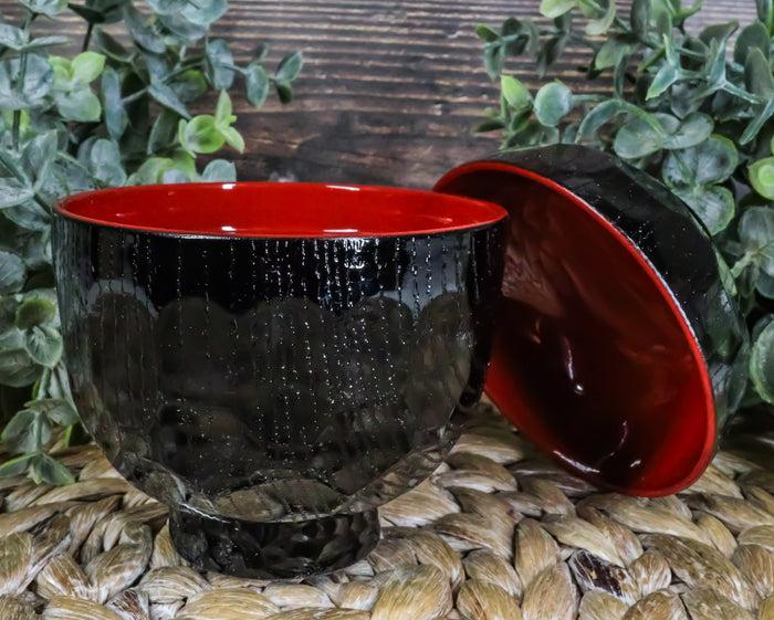 ebros gift Made In Japan Honeycomb Ridged Black Red Lacquer Copolymer Plastic Bowl With Lid