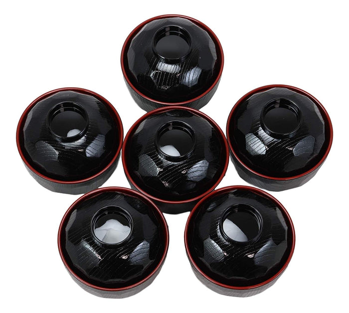 Ebros Gift Made In Japan Honeycomb Ridged Black Red Lacquer Plastic Bowl With Lid Set Of 6