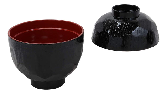 Ebros Gift Made In Japan Honeycomb Ridged Black Red Lacquer Plastic Bowl With Lid Set Of 6