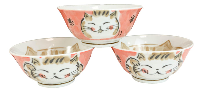 Ebros Gift Made In Japan Pink Lucky Cat Maneki Neko 16oz Soup Rice Cereal Bowls Set Of 6