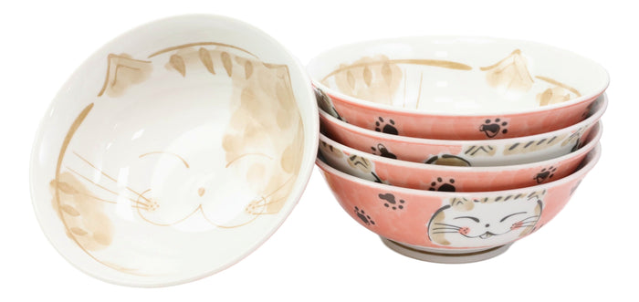 Ebros Gift Made In Japan Pink Lucky Cat Maneki Neko 32oz Soup Pasta Cereal Bowls Set Of 5
