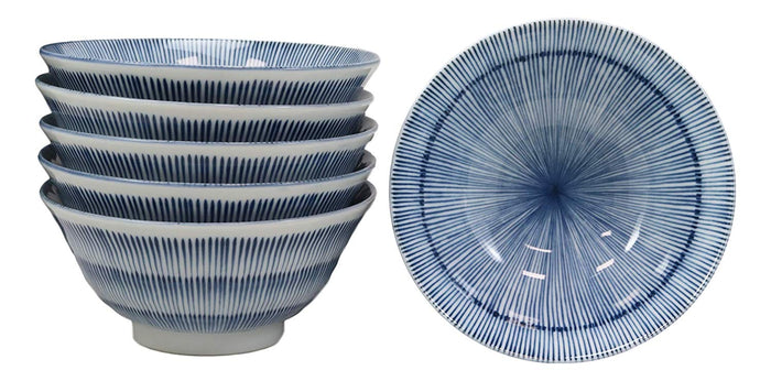 ebros gift Made In Japan Seamless Stripes Soup Rice Pasta Salad Cereal Bowls 6"D 16oz Set 6