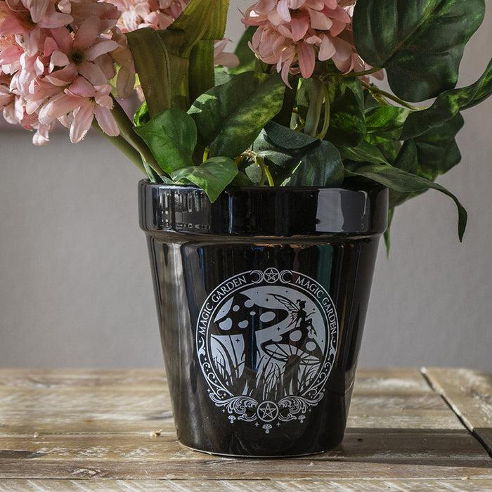 ebros gift Magic Garden Fairy Mushrooms Triple Moon Wicca Witch Flower Herbs Planter Pot
