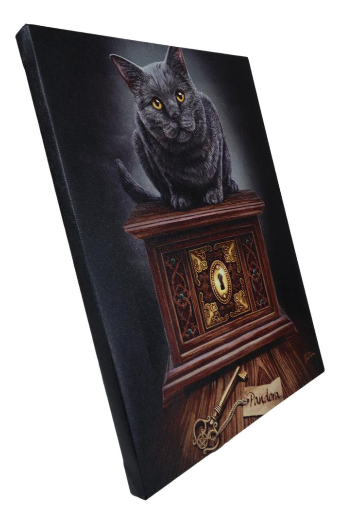 Ebros Gift Magic Key To Pandora's Box Witching Hour Black Cat Wood Framed Canvas Wall Decor