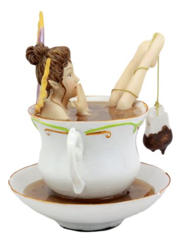 Ebros Gift Magical Encounters Shocked Fairy Bathing In Tea Cup Figurine Fantasy Collectible