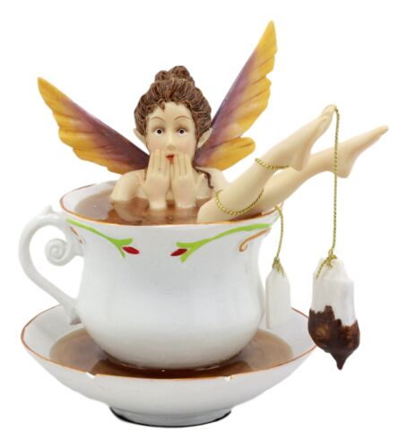 Ebros Gift Magical Encounters Shocked Fairy Bathing In Tea Cup Figurine Fantasy Collectible