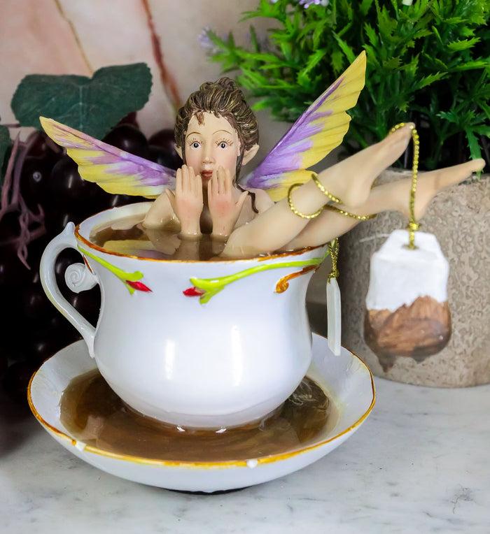 ebros gift Magical Encounters Shocked Fairy Bathing In Tea Cup Figurine Fantasy Collectible