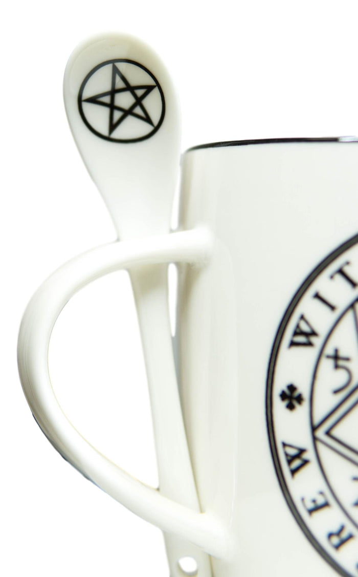 Ebros Gift Magical Symbols Pentacles Witches Brew Hexy Witch Coffee Mug And Spoon Set