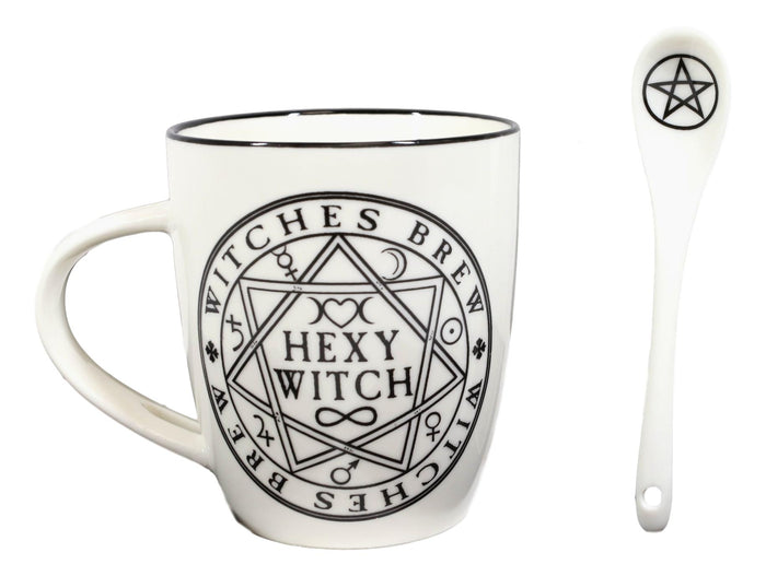 Ebros Gift Magical Symbols Pentacles Witches Brew Hexy Witch Coffee Mug And Spoon Set