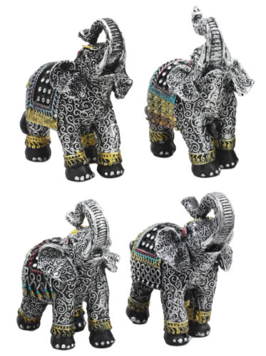 Ebros Gift Majestic Indian Elephant Festival Hinduism Decorated Elephants Statue Set Of 4