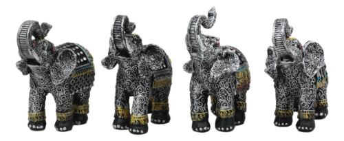 Ebros Gift Majestic Indian Elephant Festival Hinduism Decorated Elephants Statue Set Of 4
