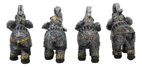 Ebros Gift Majestic Indian Elephant Festival Hinduism Decorated Elephants Statue Set Of 4