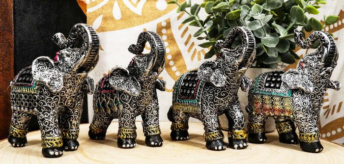 ebros gift Majestic Indian Elephant Festival Hinduism Decorated Elephants Statue Set of 4