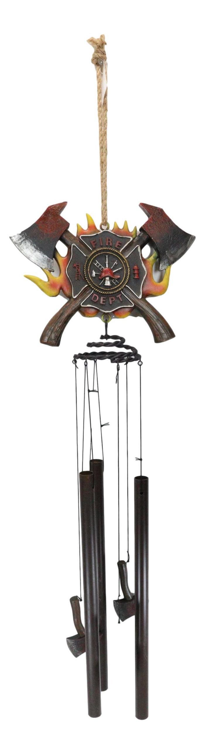 Ebros Gift Maltese Cross Crest With Crossed Fire Fighter Axe Fireman Wind Chime Decor