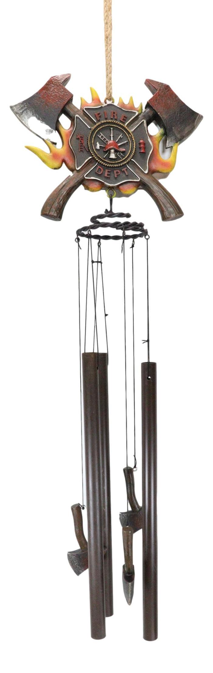 Ebros Gift Maltese Cross Crest With Crossed Fire Fighter Axe Fireman Wind Chime Decor