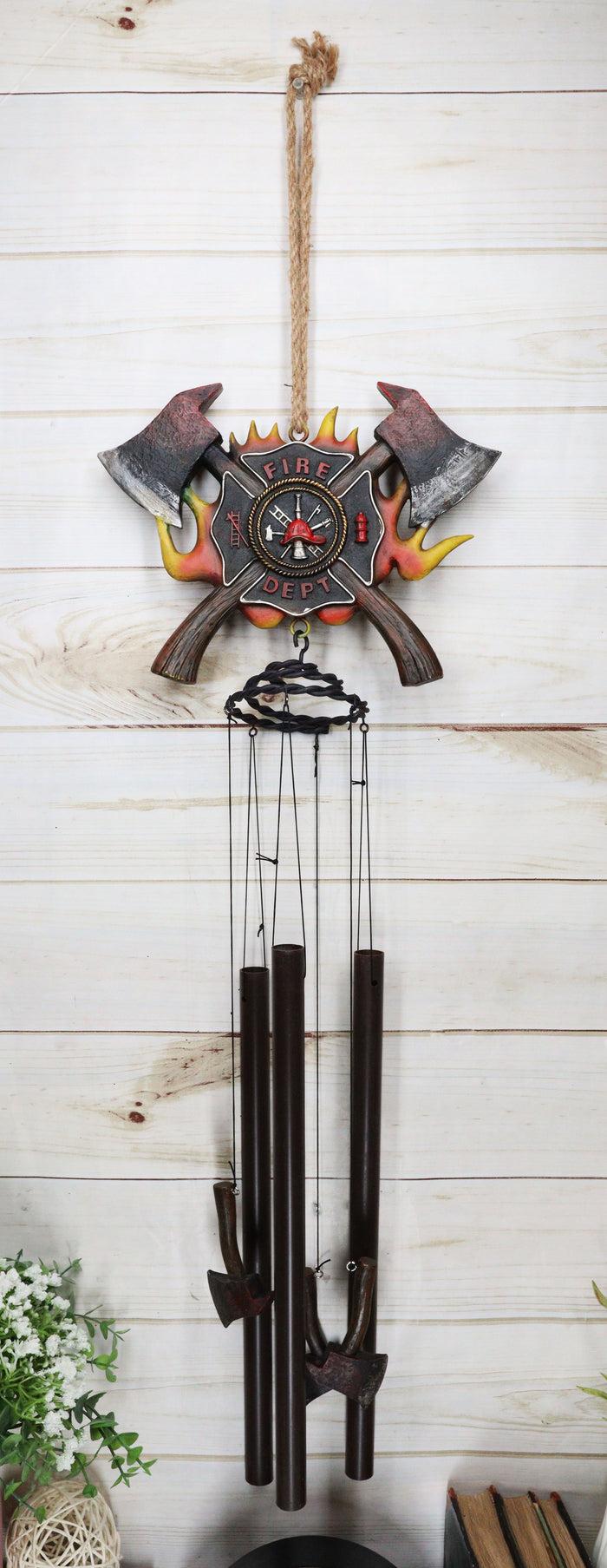 ebros gift Maltese Cross Crest With Crossed Fire Fighter Axe Fireman Wind Chime Decor