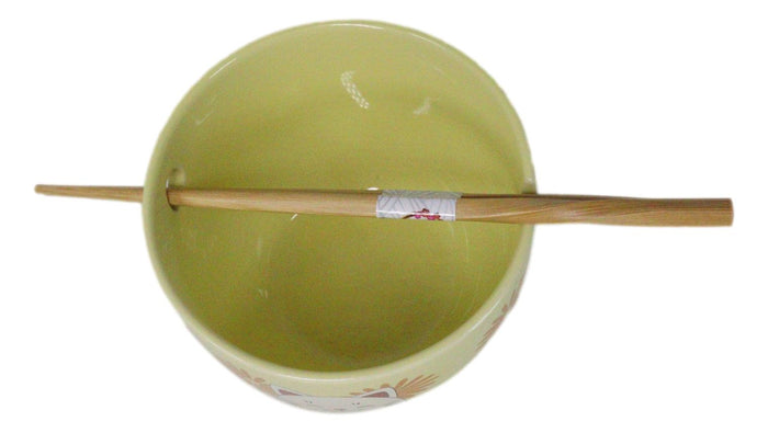 Ebros Gift Maneki Neko Lucky Cat Yellow Ceramic Donburi Ramen Soup Bowl With Chopsticks Set
