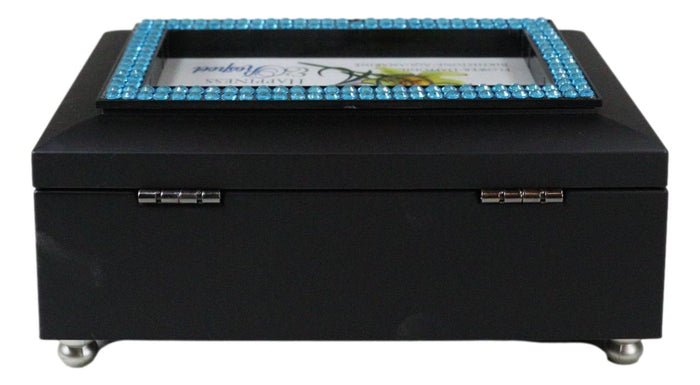 Ebros Gift March Aquamarine Birthstone Happiness And Respect Black Musical Trinket Box