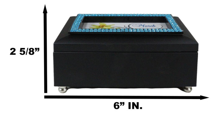Ebros Gift March Aquamarine Birthstone Happiness And Respect Black Musical Trinket Box