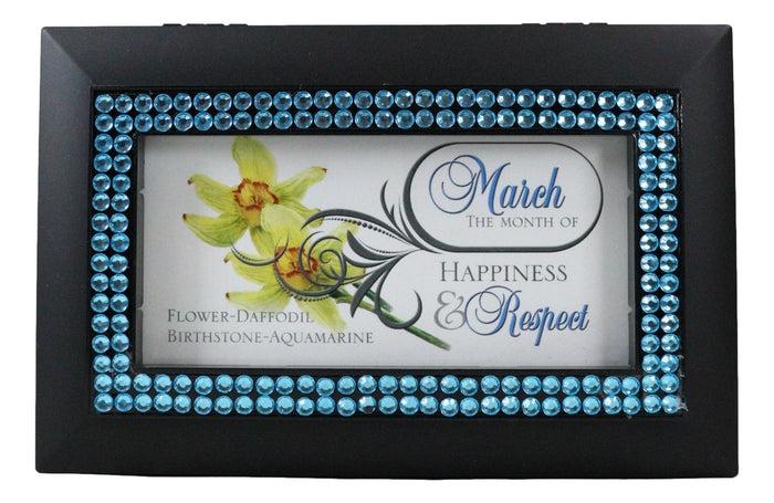 Ebros Gift March Aquamarine Birthstone Happiness And Respect Black Musical Trinket Box