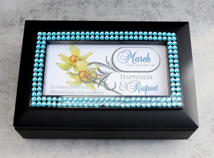 ebros gift March Aquamarine Birthstone Happiness And Respect Black Musical Trinket Box