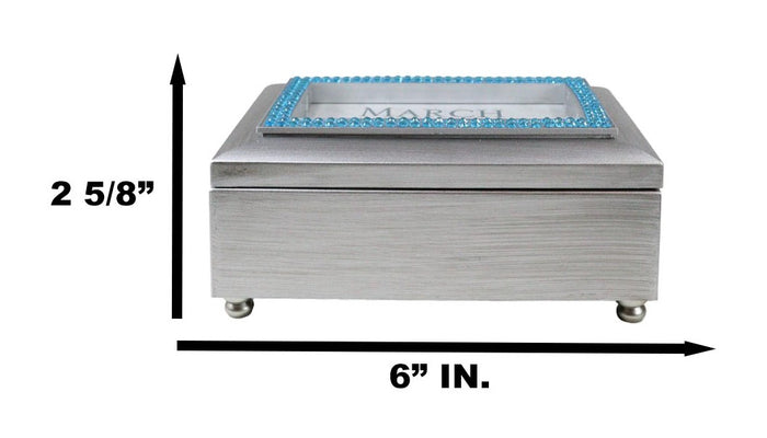 Ebros Gift March Aquamarine Happiness Respect Birthstones Silver Tone Musical Trinket Box