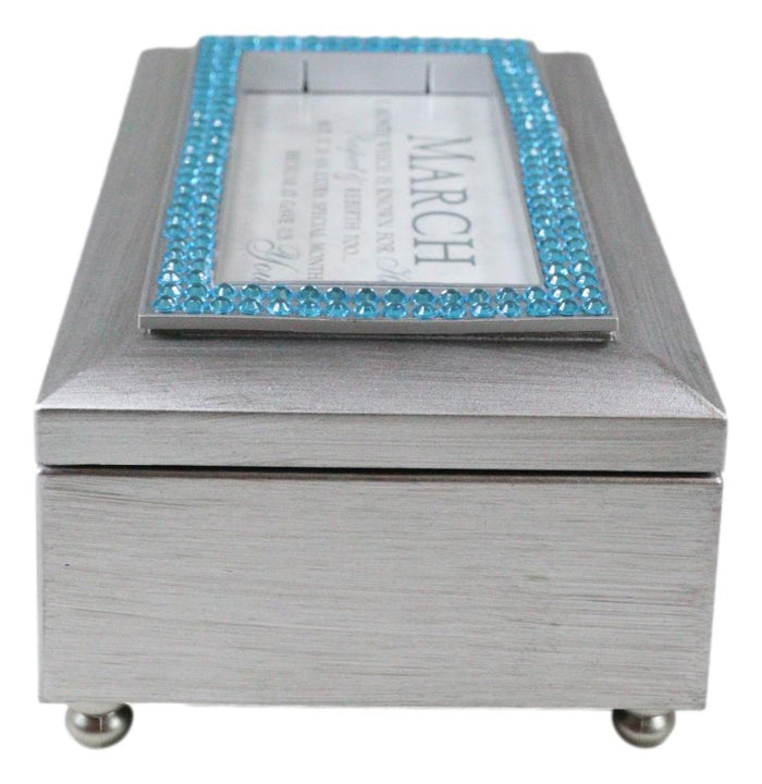 Ebros Gift March Aquamarine Happiness Respect Birthstones Silver Tone Musical Trinket Box