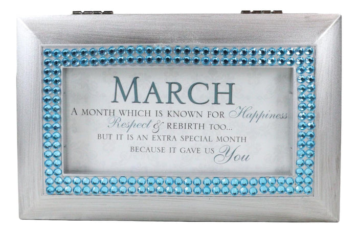 Ebros Gift March Aquamarine Happiness Respect Birthstones Silver Tone Musical Trinket Box