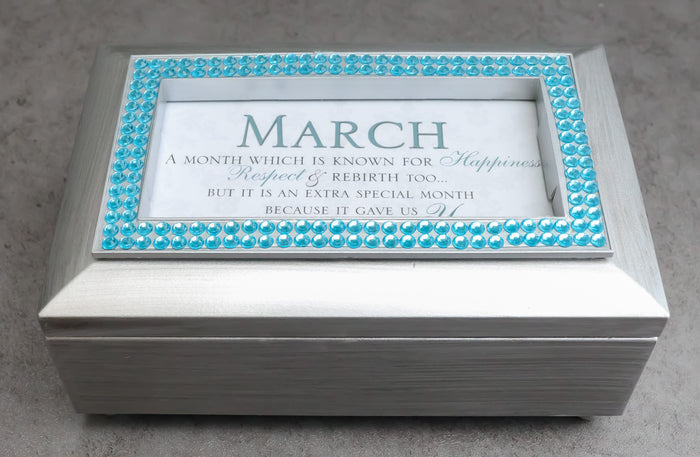 ebros gift March Aquamarine Happiness Respect Birthstones Silver Tone Musical Trinket Box