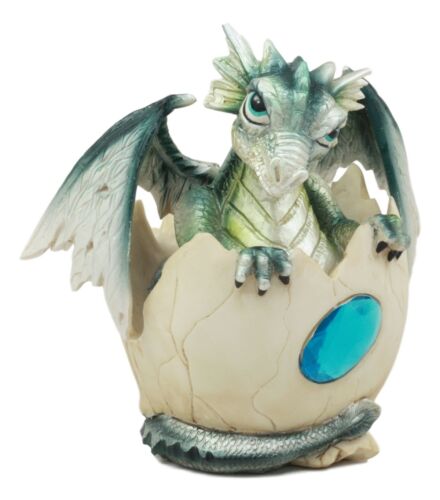 Ebros Gift March Birthstone Dragon Egg Statue Aquamarine Blue Gem Birthday Dragon Hatchling
