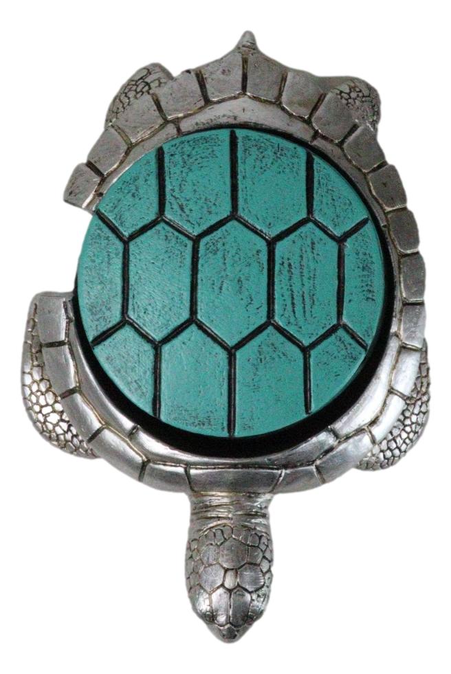 Ebros Gift Marine Faux Antiqued Silver Sea Turtle With Turquoise Shell Round Coaster Set