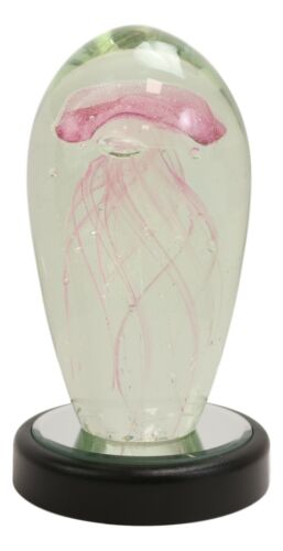 ebros gift Marine Glow In The Dark Pink Jellyfish 6"H Glass Egg With Color LED Base Display