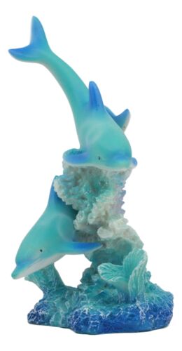 Ebros Gift Marine Life Ocean Two Blue Dolphins Swimming Around Coral Reef Statue Sea World