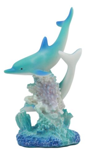 Ebros Gift Marine Life Ocean Two Blue Dolphins Swimming Around Coral Reef Statue Sea World