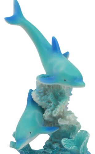 Ebros Gift Marine Life Ocean Two Blue Dolphins Swimming Around Coral Reef Statue Sea World