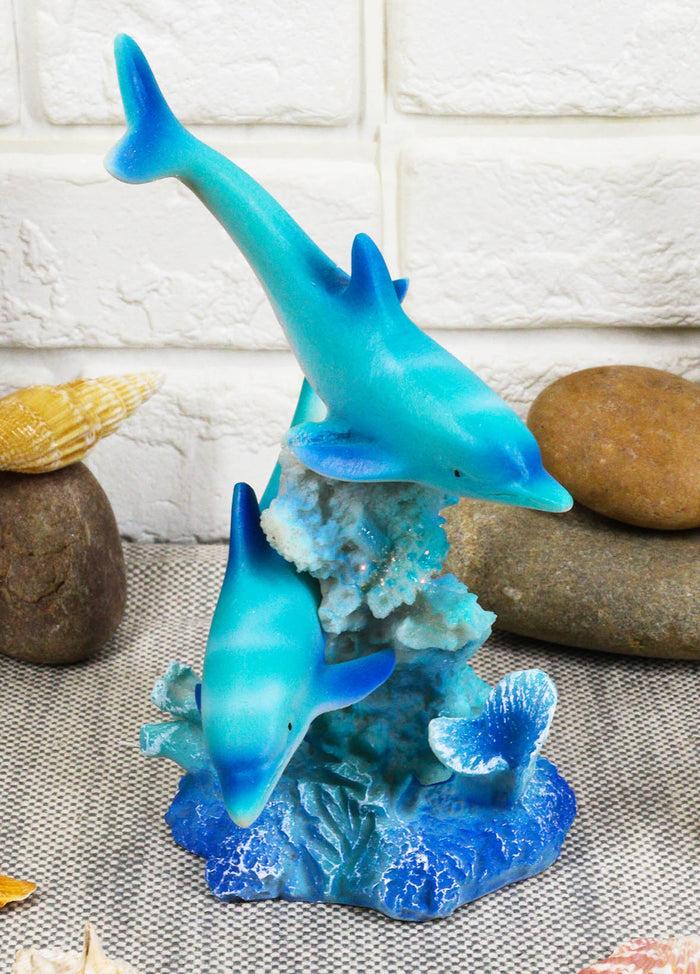 ebros gift Marine Life Ocean Two Blue Dolphins Swimming Around Coral Reef Statue Sea World