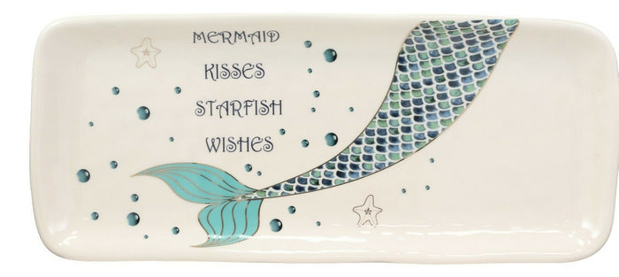 Ebros Gift Marine Mermaid Tail Kisses Starfish Wishes Ceramic Serving Platter Tray Set Of 2